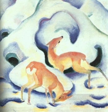 Franz Marc Painting - Deer in the Snow Franz Marc